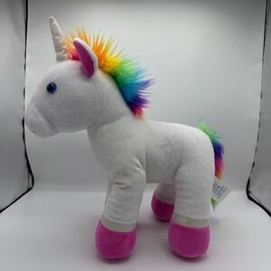 Build a Bear Workshop White Rainbow Mane Unicorn Plush Stuffed Animal Toy